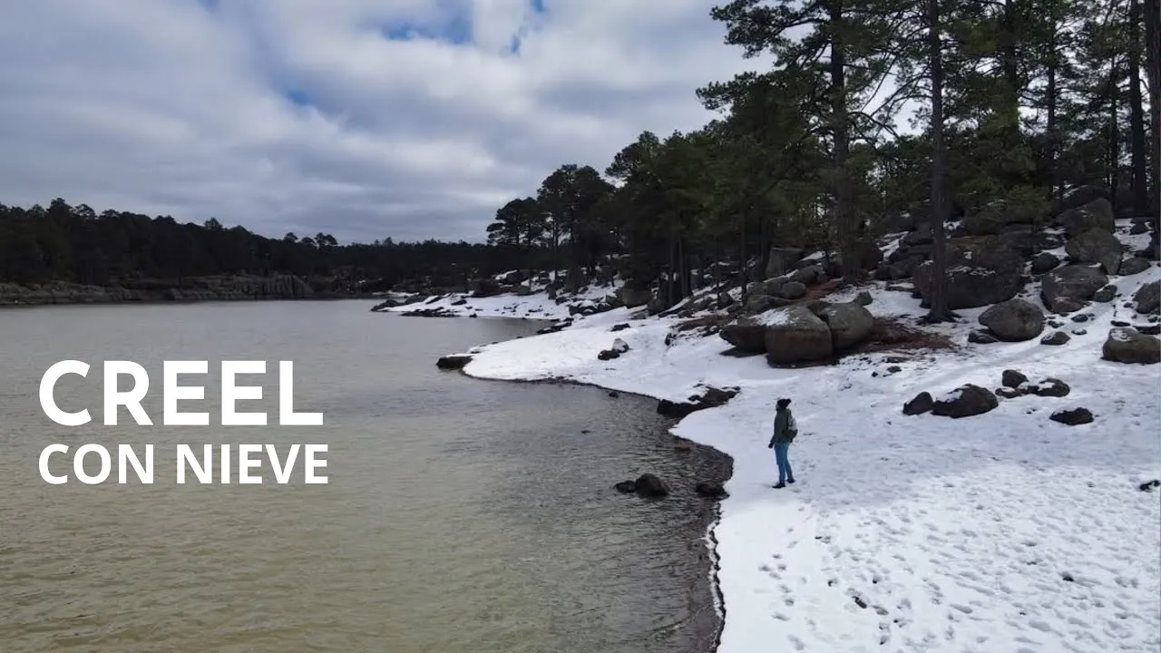 Creel nevado con Lago de Arareko